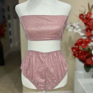Sparkling Pink Top and High-Waist Shorts Set